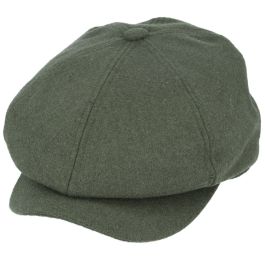 Maz Limited Edition Wool Flat Six Panel Newsboy Cap - Army Green