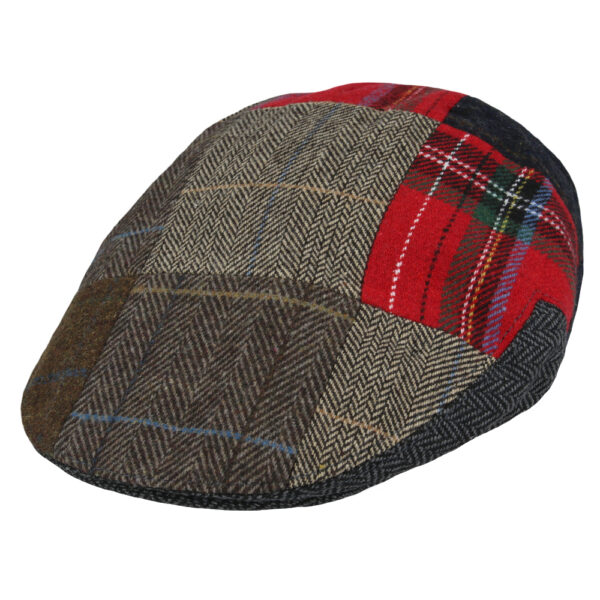 G&H Herringbone Tweed Patch Work Flat Cap - Multi colour