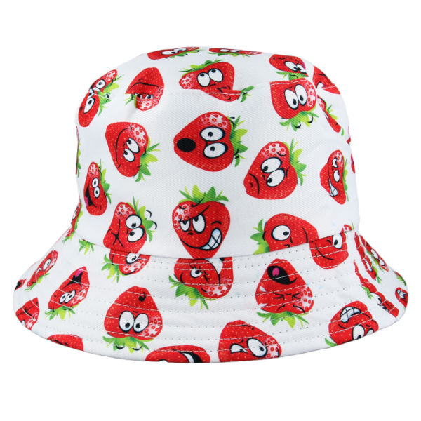 Maz Reversible Strawberry Print Pattern Fisherman Bucket Hat - White /Red