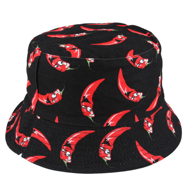 Maz Red Chili Pepper Summer Cotton Bucket Hat - Black