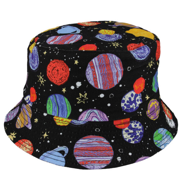 Space Galaxy Print Summer Cotton Bucket Fisherman Hat - Black