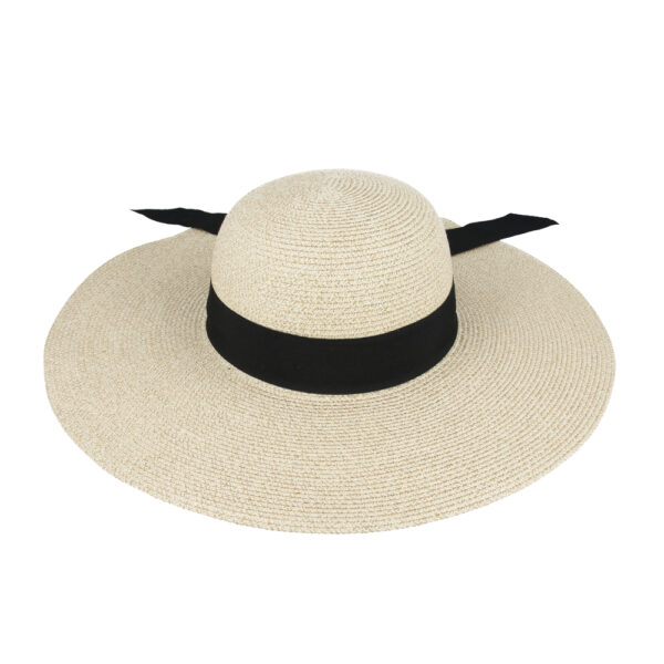 Ladies Summer Paper Straw Wide Brim Floppy Hat With Grosgrain Band