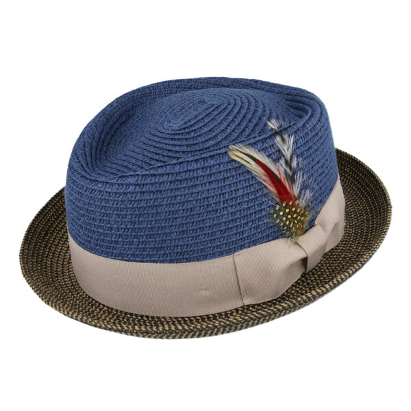 Summer Paper Straw Diamond Crown Pork Pie Hat - Navy