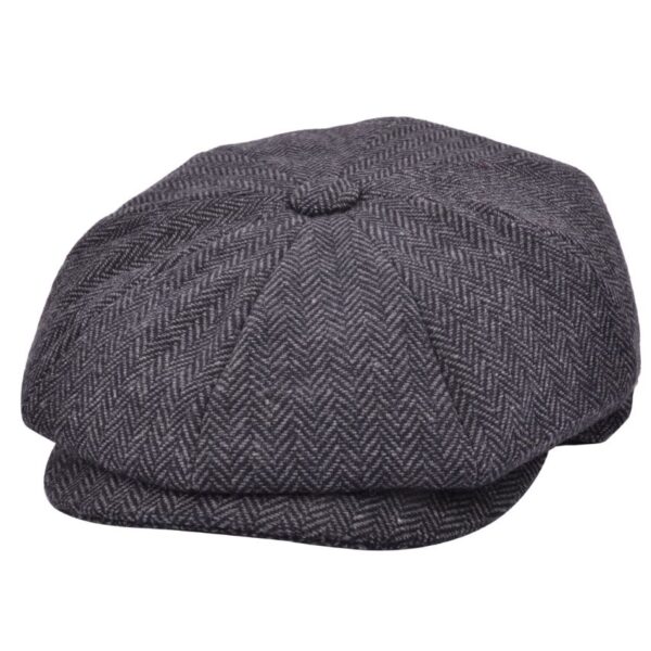 G&H Classic Herringbone Gatsby 8 Panel Newsboy Cap - D/Grey