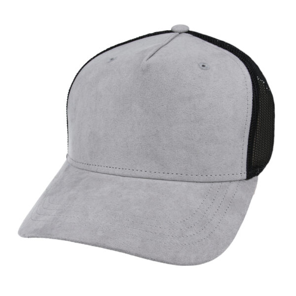 Faux Suede Mesh Curved Visor Baseball Cap - Grey