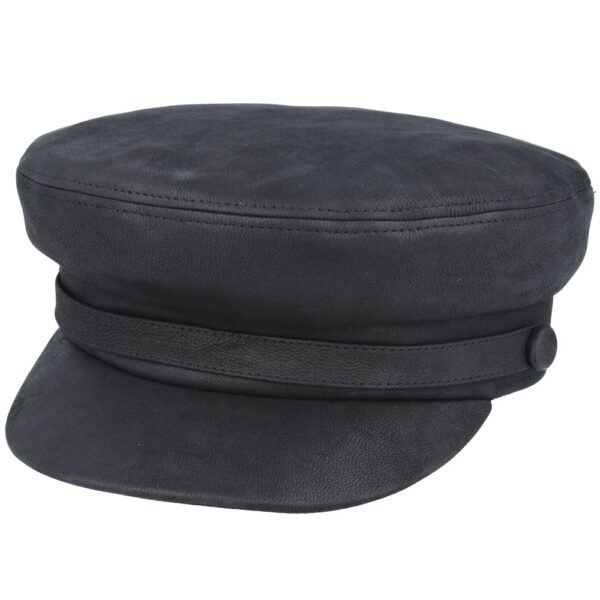 Gladwin Bond Genuine Leather Breton Sailor Captains Cap - Black