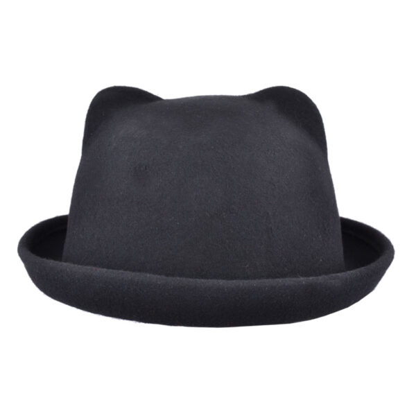 Vintage Roll Rim Cute Cat Ears Soft Wool Bowler Hat