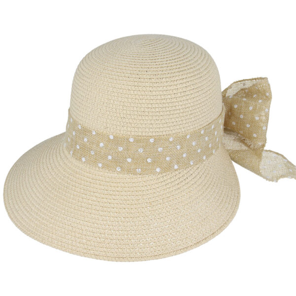 Split Brim Summer Cloche hat with Bow - Cream