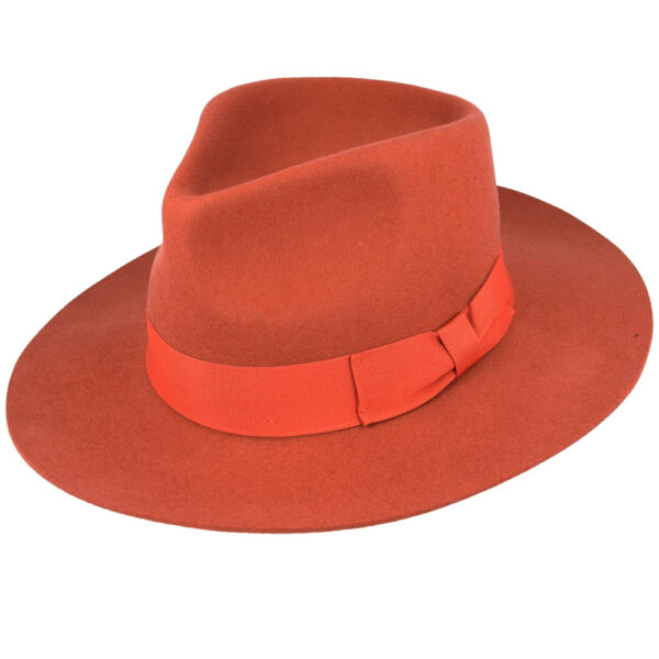 GLADWINBOND LOUIS STIFF & SNAP BRIM FEDORA HAT - BRICK