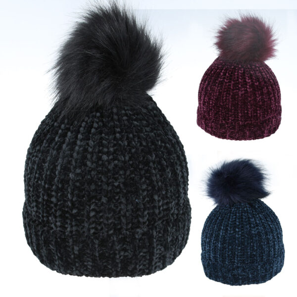 Carbon212 Snow Soft Chenille Beanie - Black-Blue-Wine