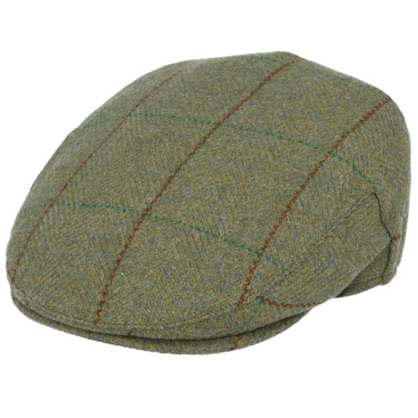Gladwinbond Genuine Derby Tweed Flat Cap with Durable Green with Red Stripe
