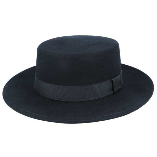 Maz Wide Stiff Brim Wool Pork Pie Hat - Black