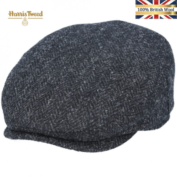 Gladwin Bond Harris Herringbone Wool Flat Cap - Black