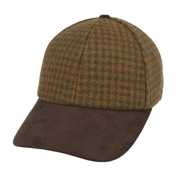 Checked Tweed With Suede Peak Baseball Cap - Brown