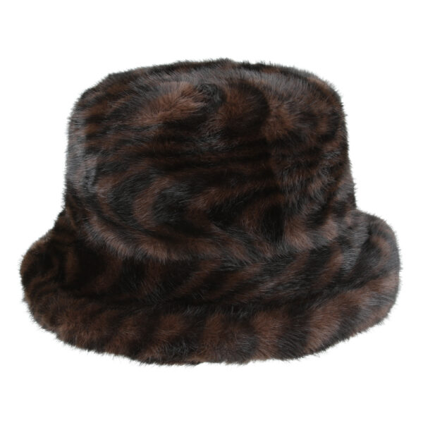 Leopard Fluffy Soft Faux Fur Bucket Hat - Brown
