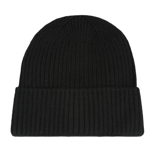 Skull Ribbed Knit Trawler Beanie - Black