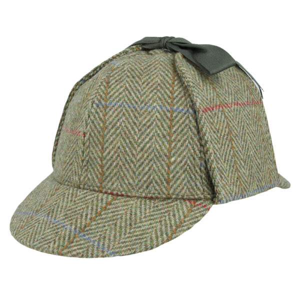 Wool Herringbone Tweed Deerstalker Hat - Olive-Green
