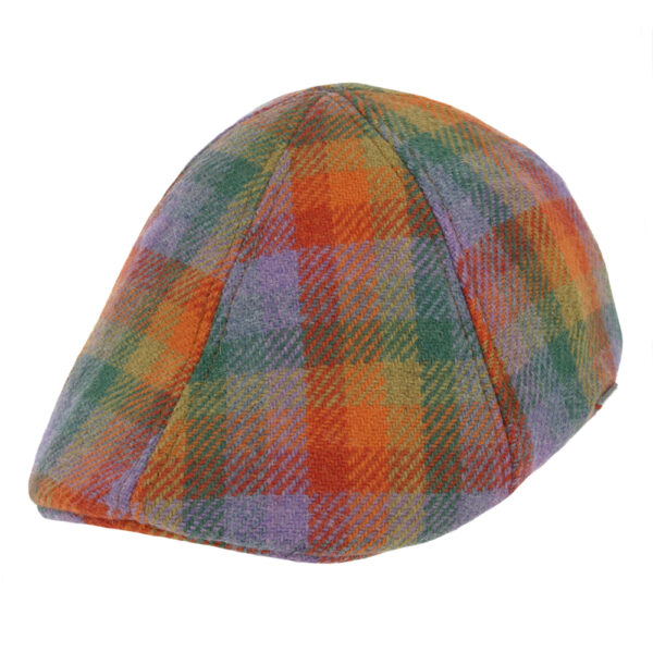 Duckbill Six Panel 100% Wool Window Check Flat Cap - Multi Colour