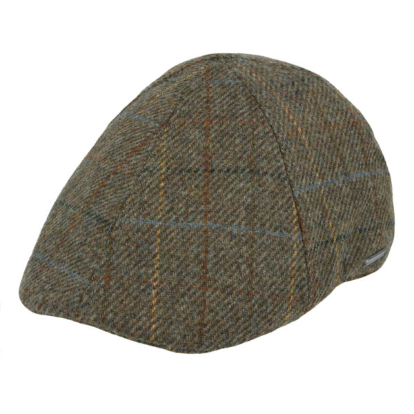 Duckbill Six Panel 100% Wool Window Check Flat Cap - Green
