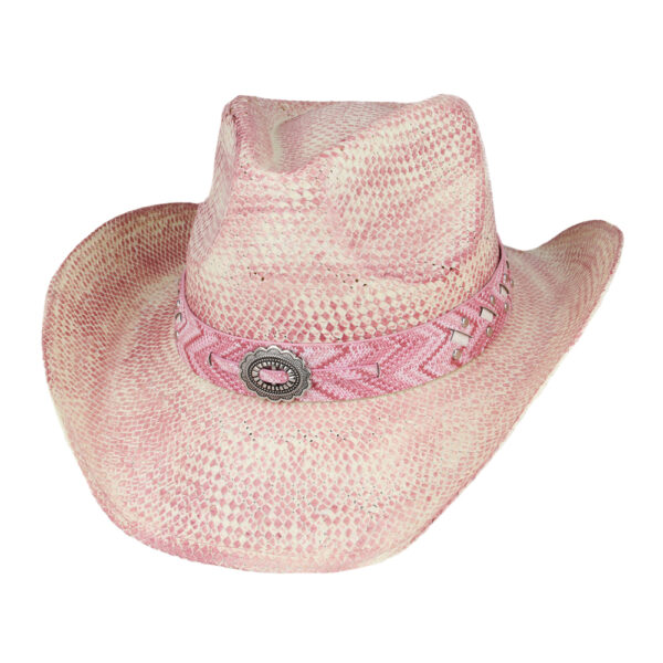 Summer Cowboy Hat With Stiff Paper & Pu Band - Pink