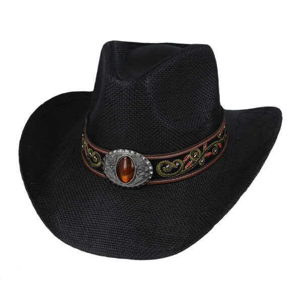 Summer Cowboy Hat With Stiff Paper & Pu Band - Black
